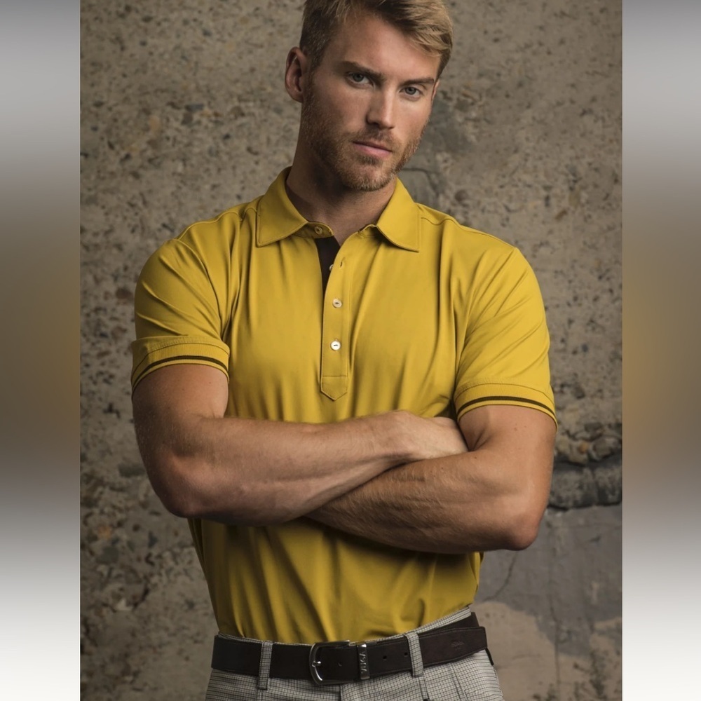 VUGA Yellow Gold Short Sleeve Comfort Chester Polo in Golden Palm Size XL